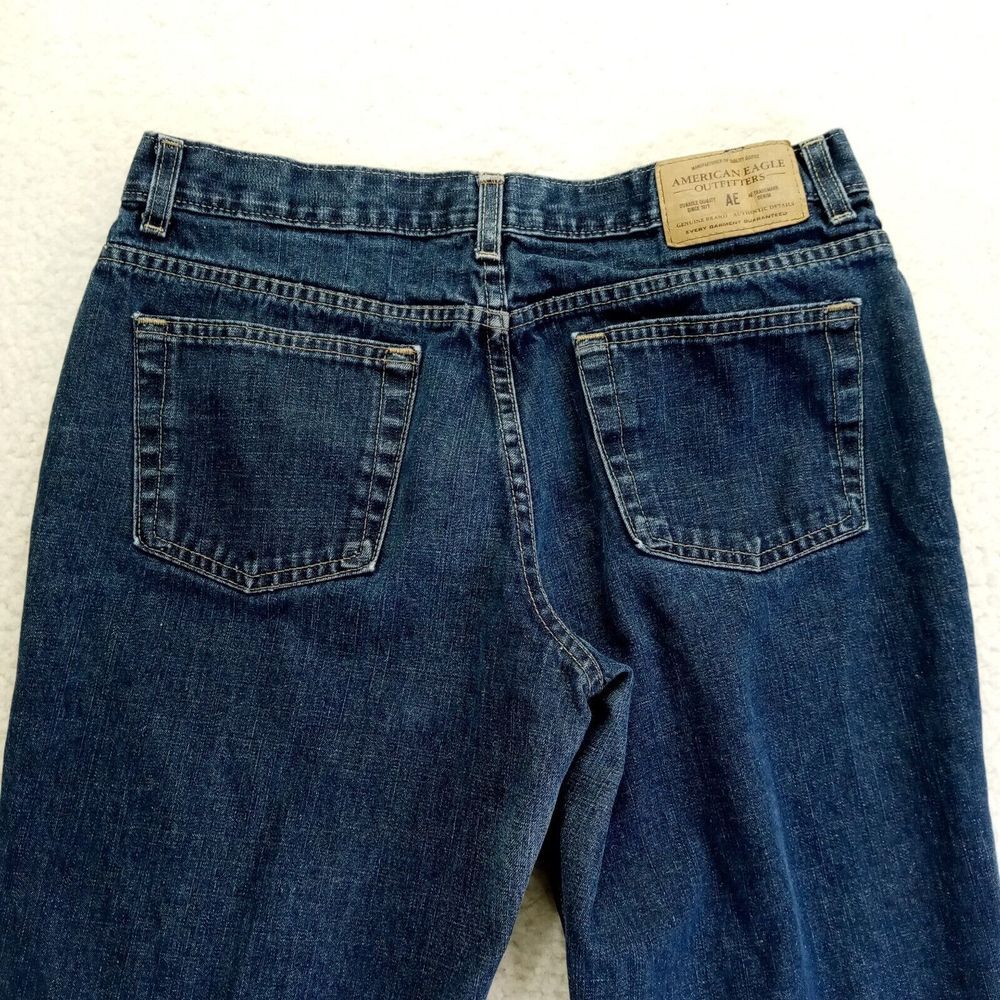 American Eagle Jeans Womens 12 (32) Bootcut Cotton‎ Hole Dark Wash - Picture 5 of 13